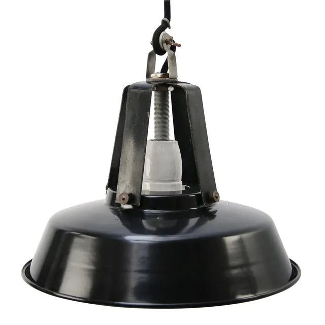 1950s Vintage French Industrial Black Enamel Pendant Light from Mazda For Sale - Image 5 of 5
