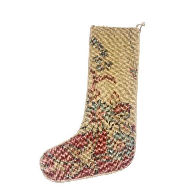 Vintage Turkish Kilim Christmas Stocking With Red Star Motif, Cream Wool, 11.8 X 17.7 in – Handwoven One of a Kind Decor For Sale - Image 6 of 7