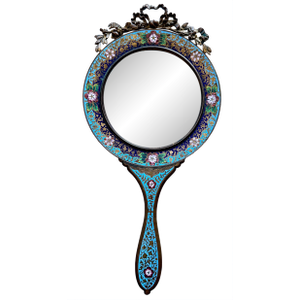 Stunning Large Antique French Champleve Brass Hand/Wall Mirror 19th Century 8x15.5”