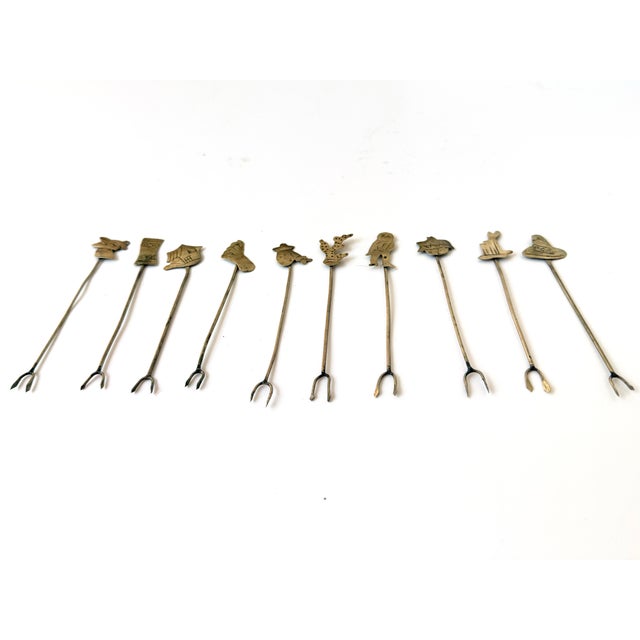 Mexican Vintage Handmade Mexican Silver Hors D’Oeuvre Picks – Set of 10 For Sale - Image 3 of 4