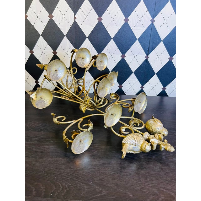 1980s Grand Hollywood Regency Gilt Bird Candelabras With Scrolling Branches, Pair For Sale - Image 9 of 11