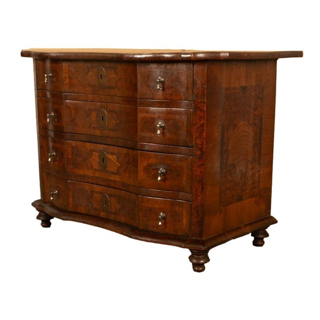 Antique Austrian Baroque Inlaid Walnut Burl Chest Drawers Dresser Commode 1760 For Sale - Image 4 of 14