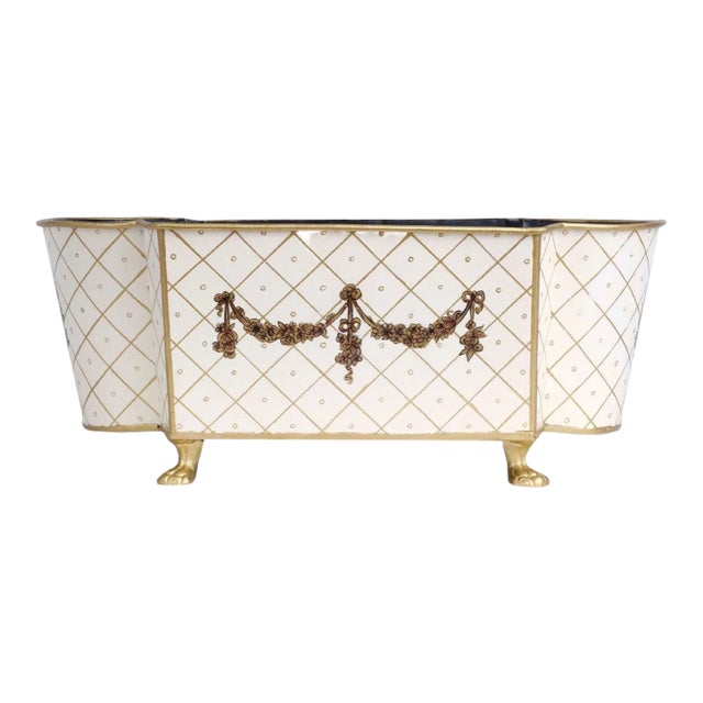 Scalloped Planter in Ivory/Gold, Large For Sale