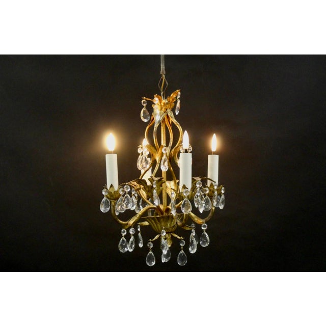 Vintage French Goldleave Chandelier in Wrought Iron, 1950s For Sale - Image 6 of 6