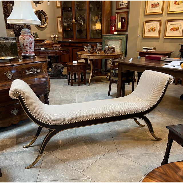 Paint Regency Style Brown Lacquered & Parcel-Gilt Bench With Splayed Supports For Sale - Image 7 of 7