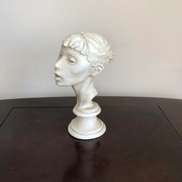 Vintage Plaster Bust of a Young Woman For Sale - Image 11 of 11
