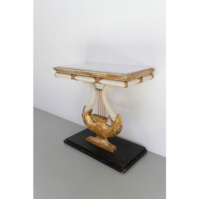 Swedish Gustavian Giltwood Console Table with Lyre and Marble Top, 1800s For Sale - Image 6 of 18