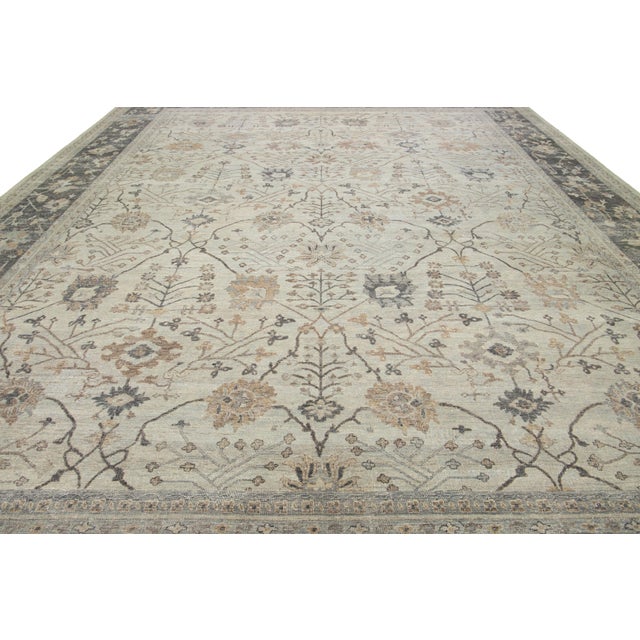 Apadana's Modern Mahal Style Oversized Indian Wool Rug Handmade in Beige For Sale - Image 12 of 12