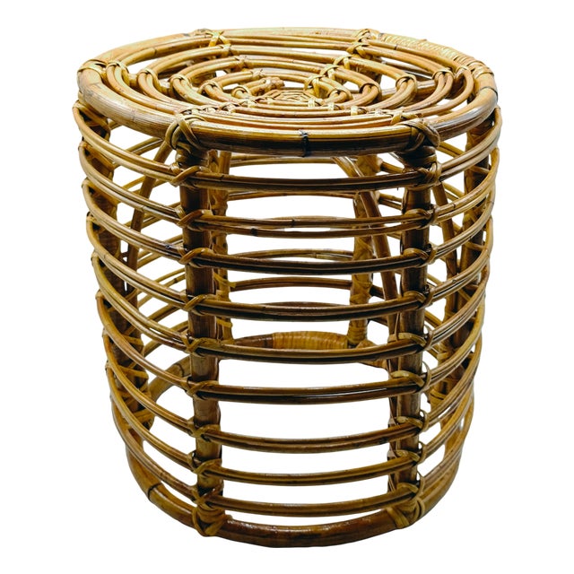 Cylindrical Stool in Rattan by Tito Agnoli, 1960s For Sale