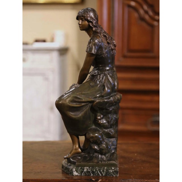 19th Century French Patinated Spelter Sculpture of Young Woman Signed A. Moreau For Sale In Dallas - Image 6 of 12