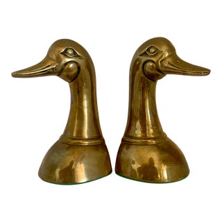 1970s Brass Duck Head Bookends - a Pair For Sale