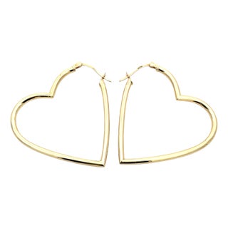 18k Yellow Gold Large Heart Hoop Earrings, A Pair For Sale