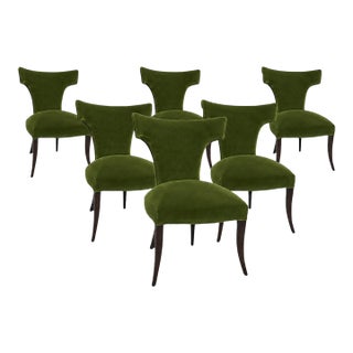 Modern Mid Century Style Klismos Dining Chairs . Green Velvet - Set of 6 For Sale