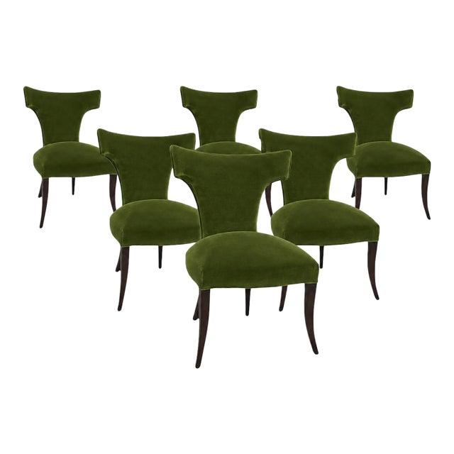 Modern Mid Century Style Klismos Dining Chairs . Green Velvet - Set of 6 For Sale