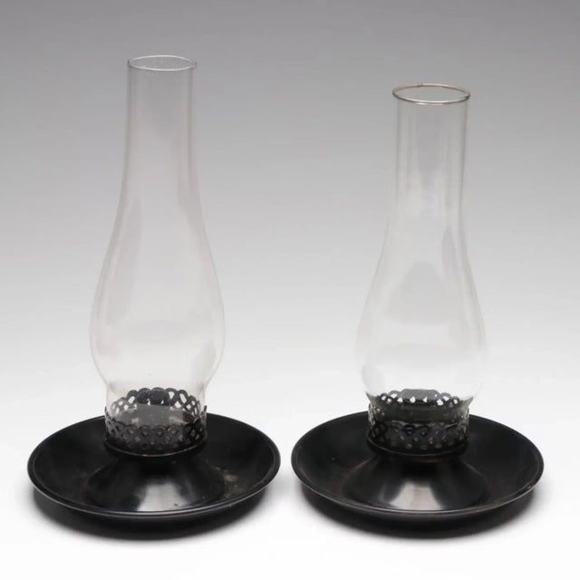 Such a cute set of hurricane candle holders. They are great indoors or outdoors, on a table or mantle. Black painted and...