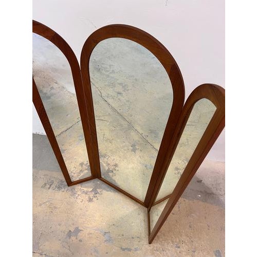 Brown Folding Wall Mirror in Teak from Fakse Furniture, Denmark For Sale - Image 8 of 11