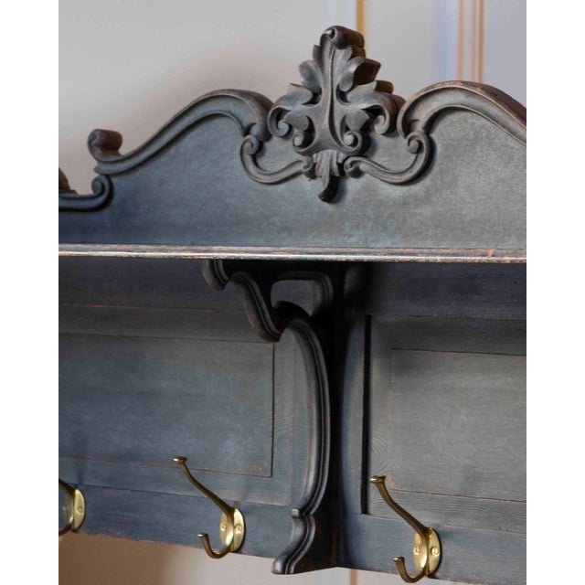 Early 20th Century Swedish Wall-Mounted Coat Rack with Brass Hooks For Sale - Image 4 of 9