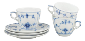 Blue Fluted Plain Coffee Cups and Saucers from Royal Copenhagen, Early 20th Century, Set of 6