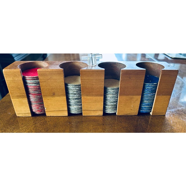 Rare Walnut Poker Chip Caddy With Chips For Sale In Chicago - Image 6 of 9