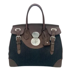 Ralph Lauren Black Wool Brown Leather Rickey Bag
