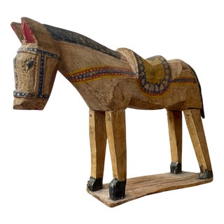 Vintage Carved Wooden Horse Figurine, 1960s For Sale