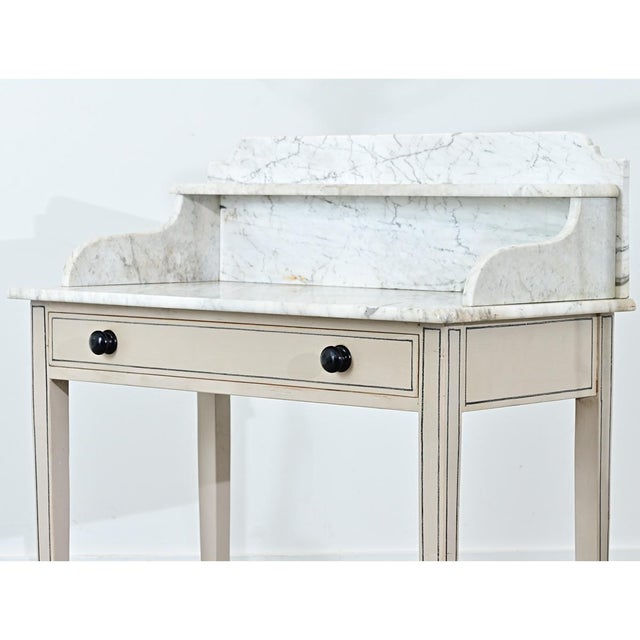 English 19th Century White Marble Top Vanity with New Paint For Sale In Baton Rouge - Image 6 of 16