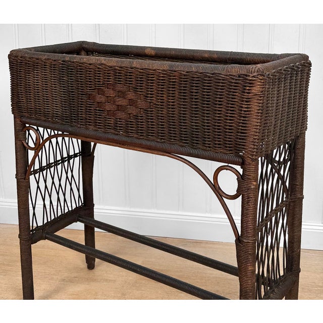Early 20th Century Antique Victorian Wicker Window Box Plant Stand With Insert For Sale - Image 5 of 13