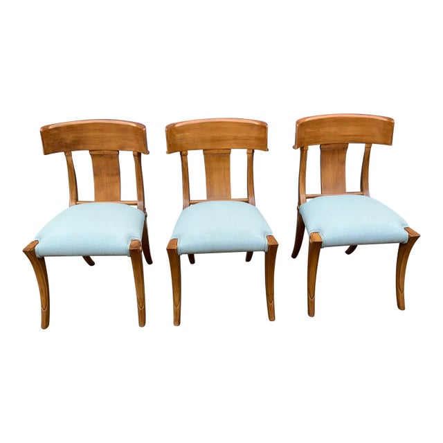 1990s Mid-Century-Style Klismos Chairs With Upholstered Seats- Set of 8 For Sale - Image 4 of 7