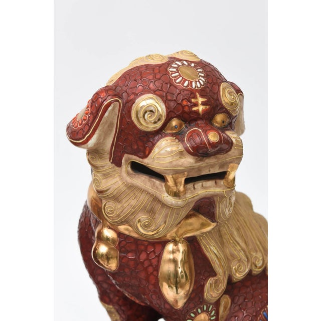 1950's Rare Kutani Japanese Ceramic Hand Painted 22 Carat Gold Painted Foo Dog Lions Pair Of For Sale - Image 9 of 12
