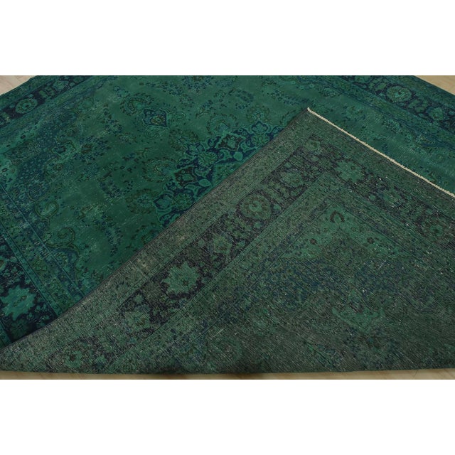 Mashad Rug 9’8” X 12’5” Green Wool Vintage Overdyed Hand-Knotted Carpet For Sale - Image 14 of 15