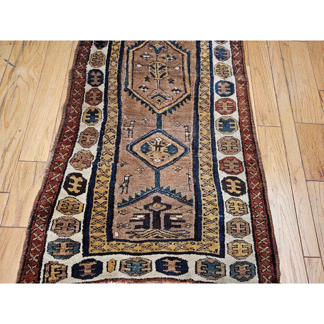 Antique 19th C. Persian Kurdish Tribal Runner Rug, Hand-Knotted Wool, Geometric Pattern, 3x10, Camelhair & Ivory For Sale - Image 11 of 15