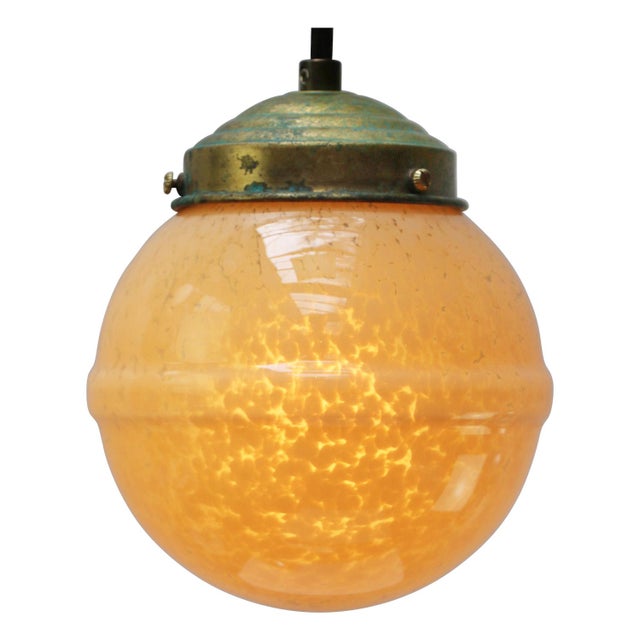 Mid-Century Modern French Yellow Glass Clichy Pendant Lamp For Sale - Image 3 of 7
