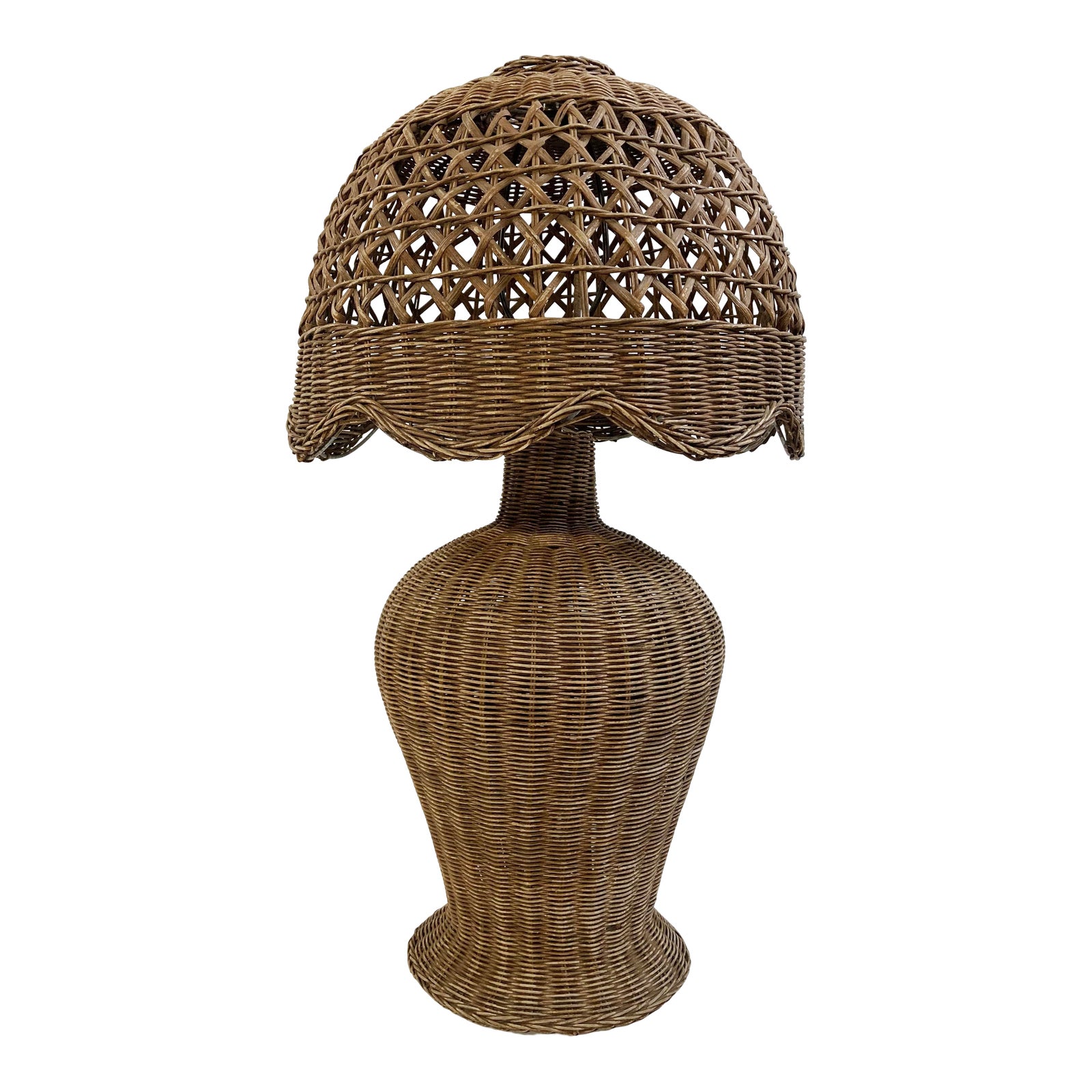 Wicker Table Lamp With Scalloped Wicker Shade Chairish