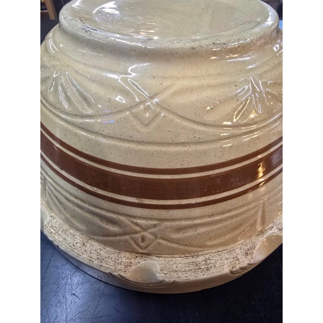 Large 14 Inch Antique American Yellowware Master Mixing Bowl With Brown Bands For Sale - Image 4 of 9