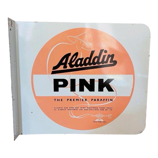 Mid-Century Shell-Mex & BP Aladdin Pink Double-Sided Enamel Flange Sign, 1970s For Sale