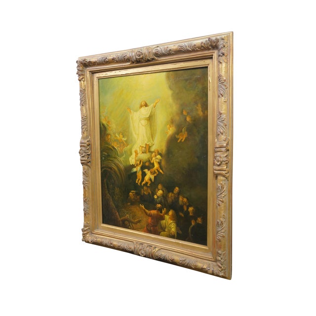 20th Century oil-on-canvas religious painting depicts The Ascension of Christ, an expressive work executed in a style...