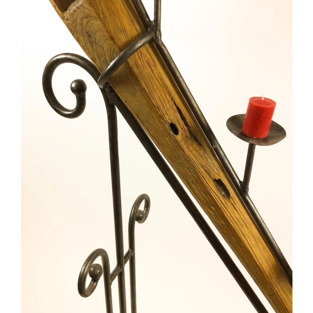 Large Antique Artisan Wooden Plow Sculpture Candle Holder For Sale - Image 9 of 13