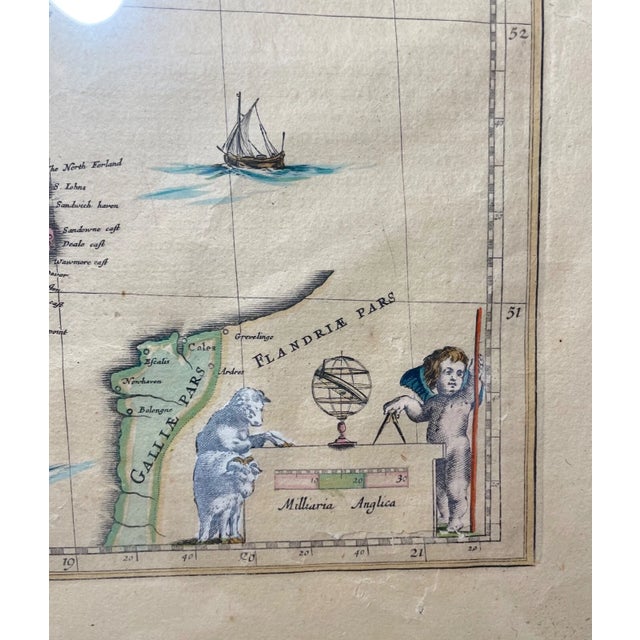 Rustic European Rare Antique Hand Colored European Map Kingdom of England Janssonius 1642 2sided For Sale - Image 3 of 18