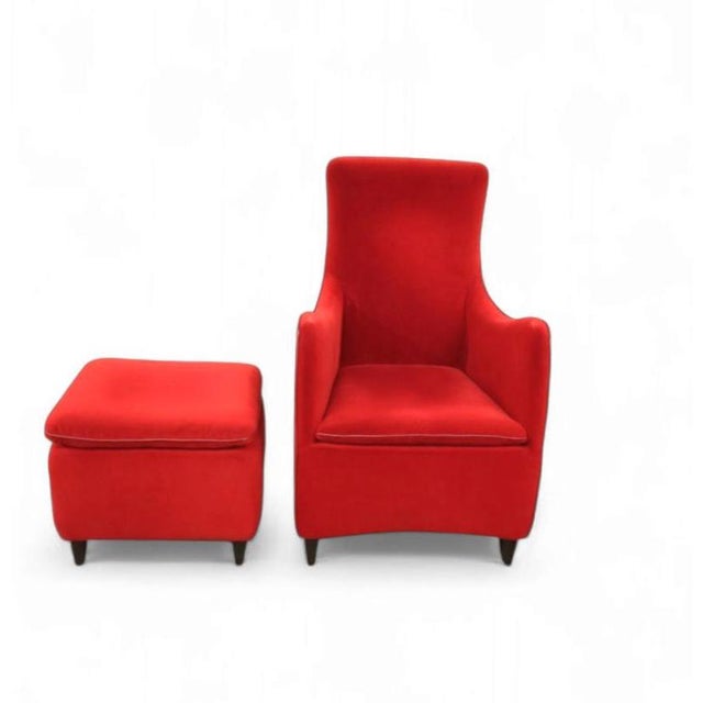 Wood Set of Senta Armchair and Ottoman in Red Velvet by Gerard van den Berg for Wittmann For Sale - Image 7 of 18