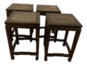 Custom Made Reclaimed Elm Wood Counter Stools - Set of 4