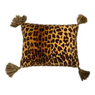 Italian Velvet Leopard Pillow With Tassels For Sale