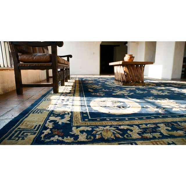 Wonderful Navy Background Color With Medallion Design Antique Chinese Peking Rug For Sale - Image 14 of 14
