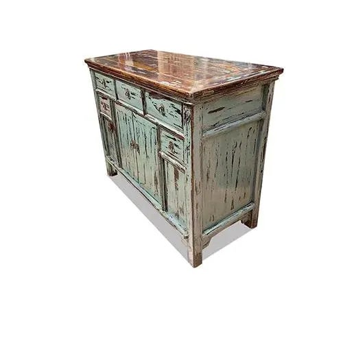 1960's Asian Vintage Distressed Grayish Blue Cabinet For Sale - Image 4 of 6
