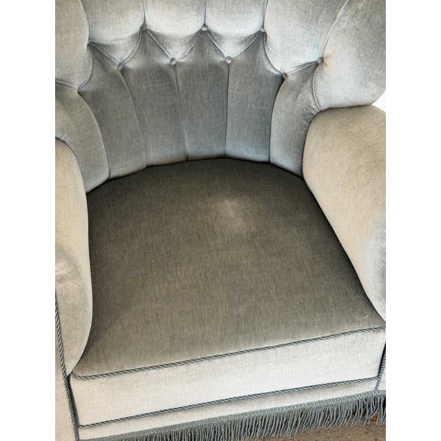 Wood Danish Lounge Chairs in Grey-Blue Velvet in the style of Fritz Hansen, 1940s, Set of 2 For Sale - Image 7 of 12