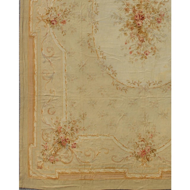 Antique French Aubusson Carpet With Romantic Motifs and Delicate Color Palette 12'7"x16'5" For Sale - Image 4 of 7