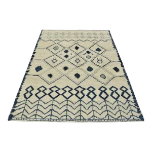 Moroccan Rug 8'2'' X 9'11'' Ivory Wool Geometric Hand-Knotted Carpet