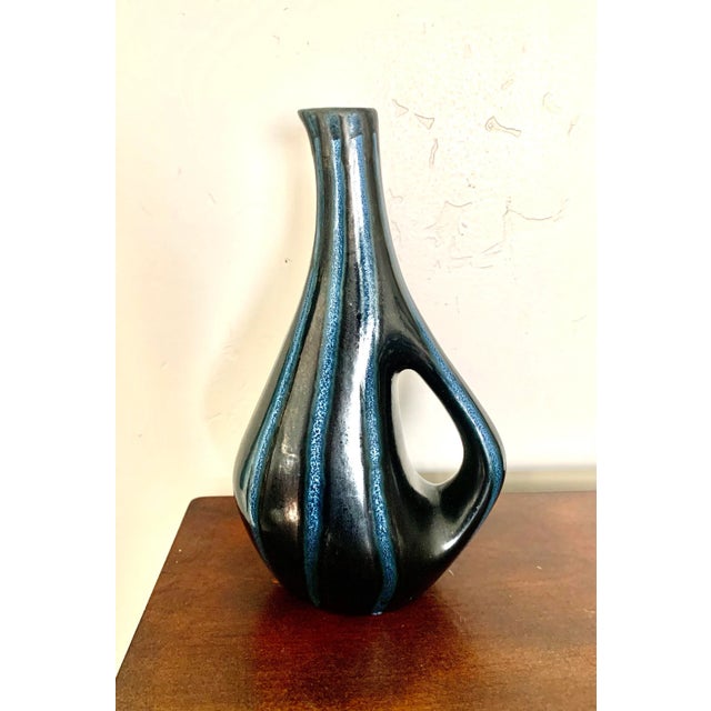 1960s Mid Century Modern European Studio Blue Striped Vase For Sale In San Diego - Image 6 of 6