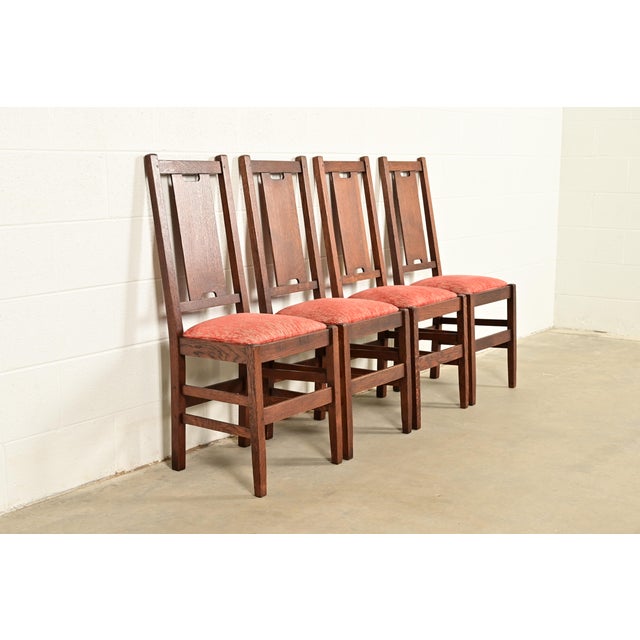 Stickley Gustav Stickley Antique Mission Oak Arts & Crafts H-Back Dining Chairs, Set of Four For Sale - Image 4 of 14