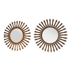 1960 Sunburst Wall Mirror in Gold Brass Finish Signed Chaty Vallauris- a Pair