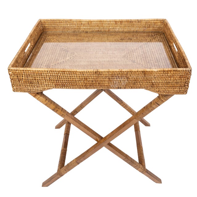 2020s Artifacts Rattan Butler Tray Table 25.5" with Glass Insert, Honey Brown For Sale - Image 5 of 5
